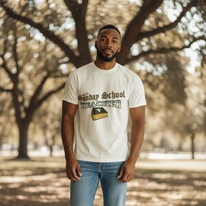 Sunday School Teacher Bible White T Shirt XL & M
